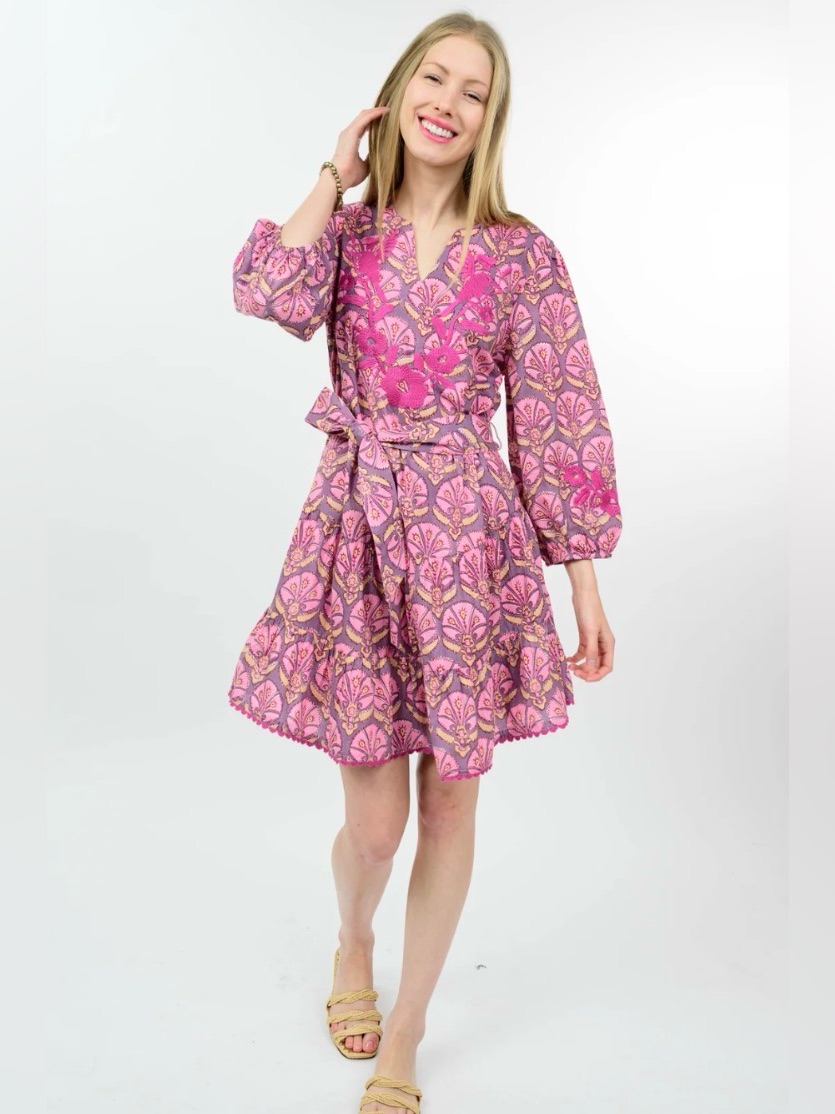 Sister Mary Mayra Pink Embroidered Cotton Dress Size Medium